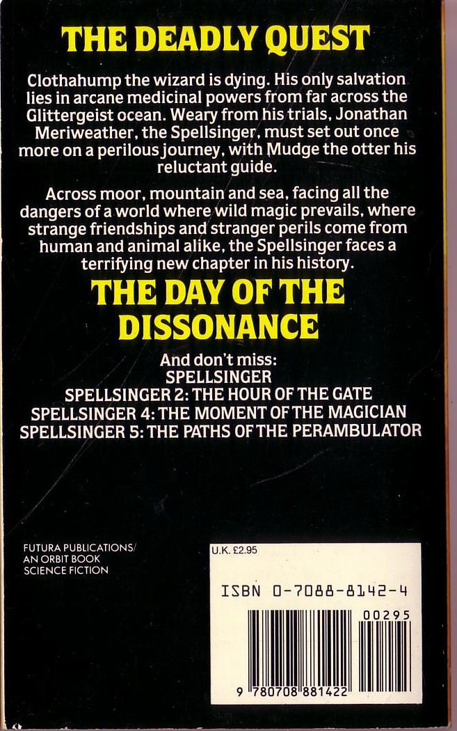 Alan Dean Foster  THE DAY OF DISSONANCE magnified rear book cover image