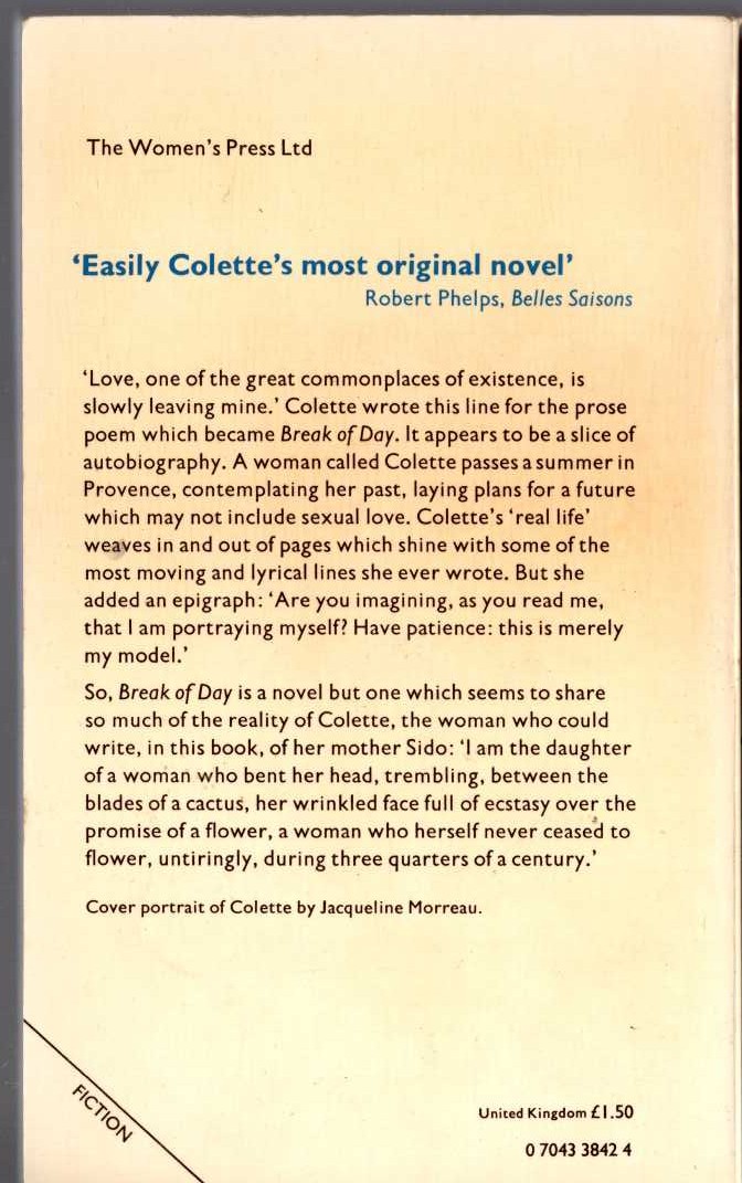 Colette   BREAK OF DAY magnified rear book cover image