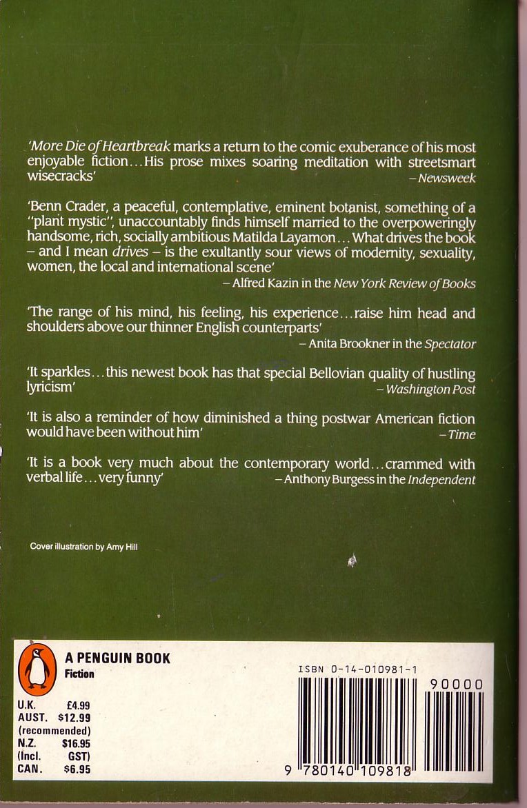 Saul Bellow  MORE DIE OF HEARTBREAK magnified rear book cover image