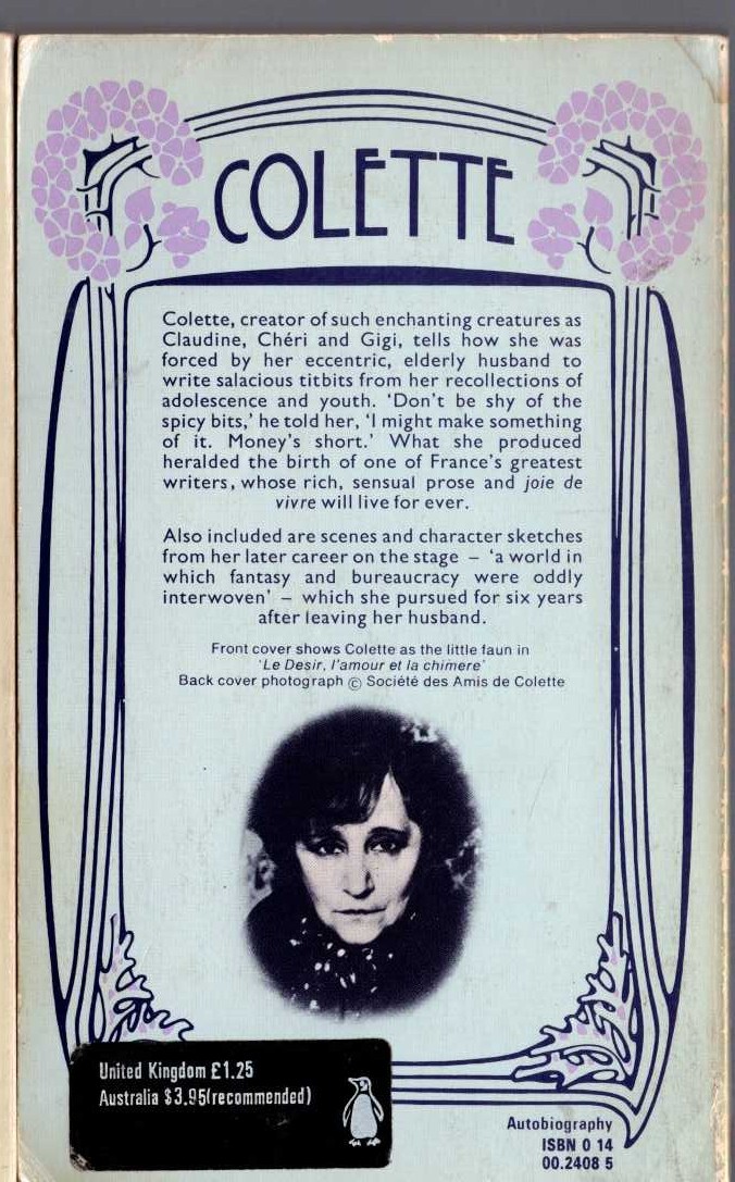 Colette   MY APPRENTICESHIPS AND MUSIC-HALL SIDELIGHTS magnified rear book cover image