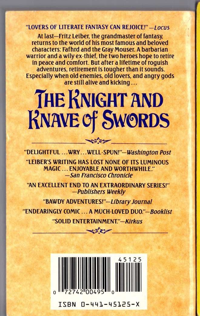 Fritz Leiber  THE KNIGHT AND KNAVE OF SWORDS magnified rear book cover image