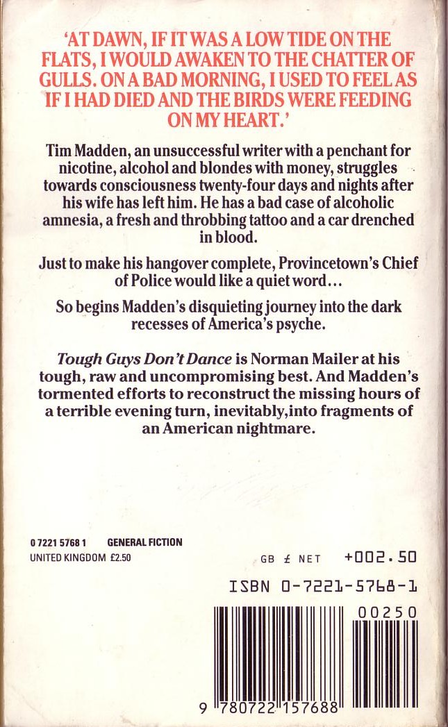 Norman Mailer  TOUGH GUYS DON'T DANCE magnified rear book cover image