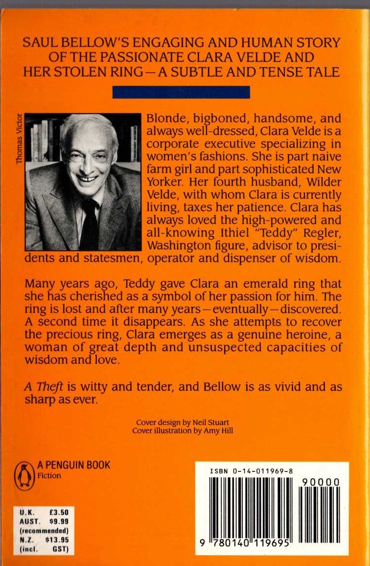 Saul Bellow  A THEFT magnified rear book cover image