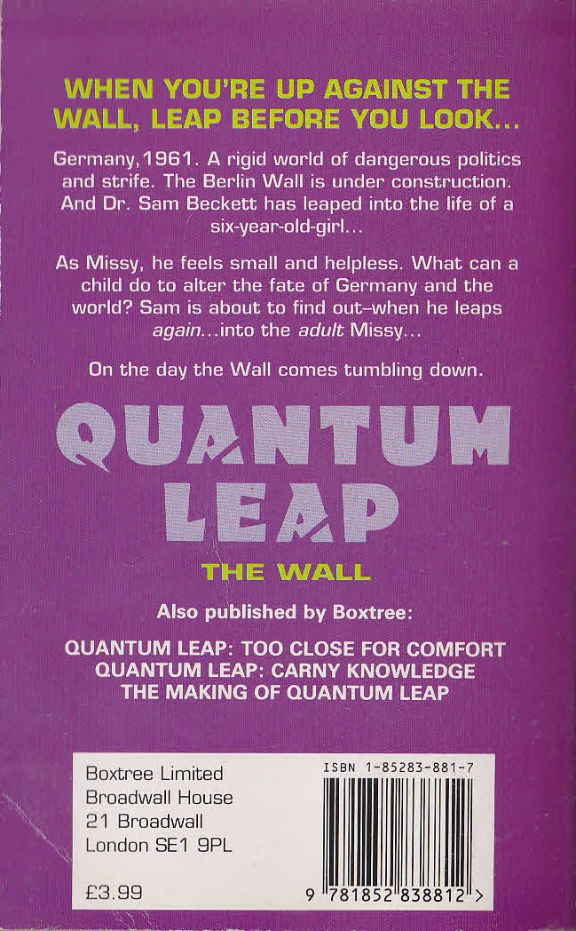 Ashley McConnell  QUANTUM LEAP: THE WALL magnified rear book cover image