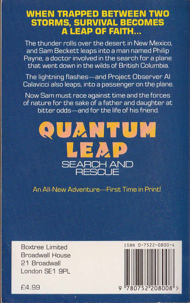 Melissa Crandall  QUANTUM LEAP: SEARCH AND RESCUE magnified rear book cover image