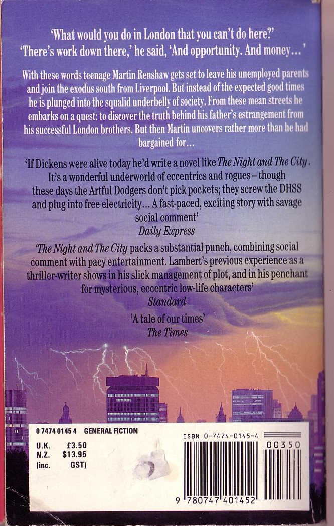 Derek Lambert  THE NIGHT AND THE CITY magnified rear book cover image