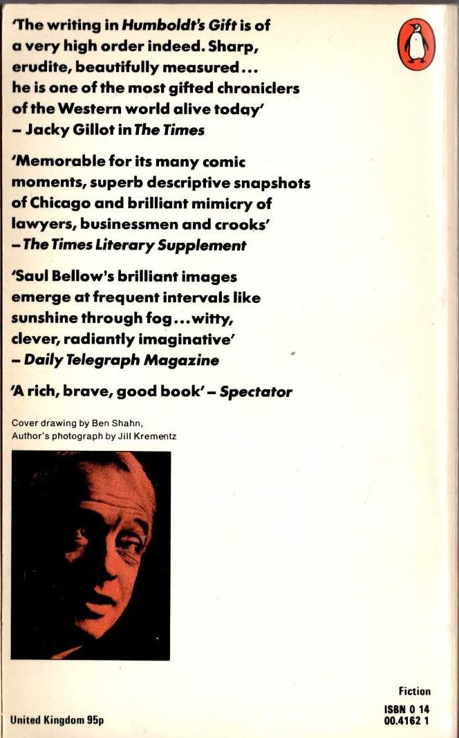 Saul Bellow  HUMBOLDT'S GIFT magnified rear book cover image
