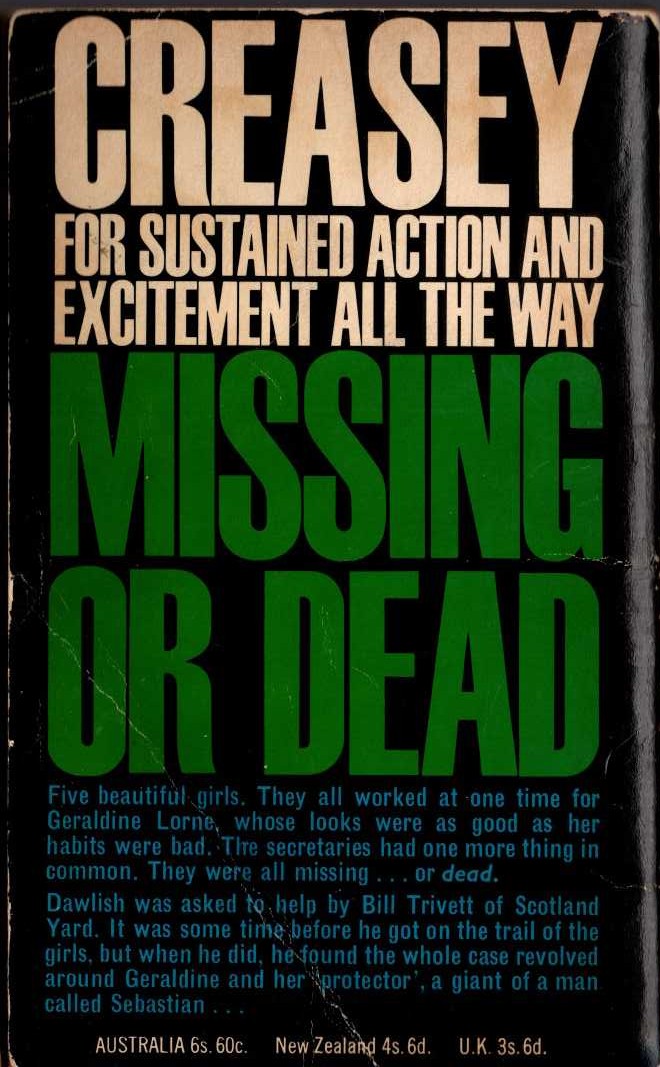 Gordon Ashe  MISSING OR DEAD magnified rear book cover image