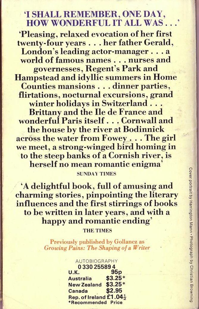 Daphne Du Maurier  MYSELF WHEN YOUNG (Autobiography) magnified rear book cover image