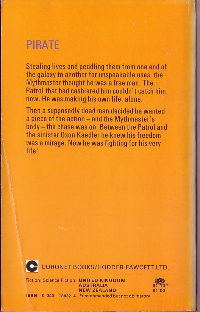 Leo P. Kelley  MYTHMASTER magnified rear book cover image