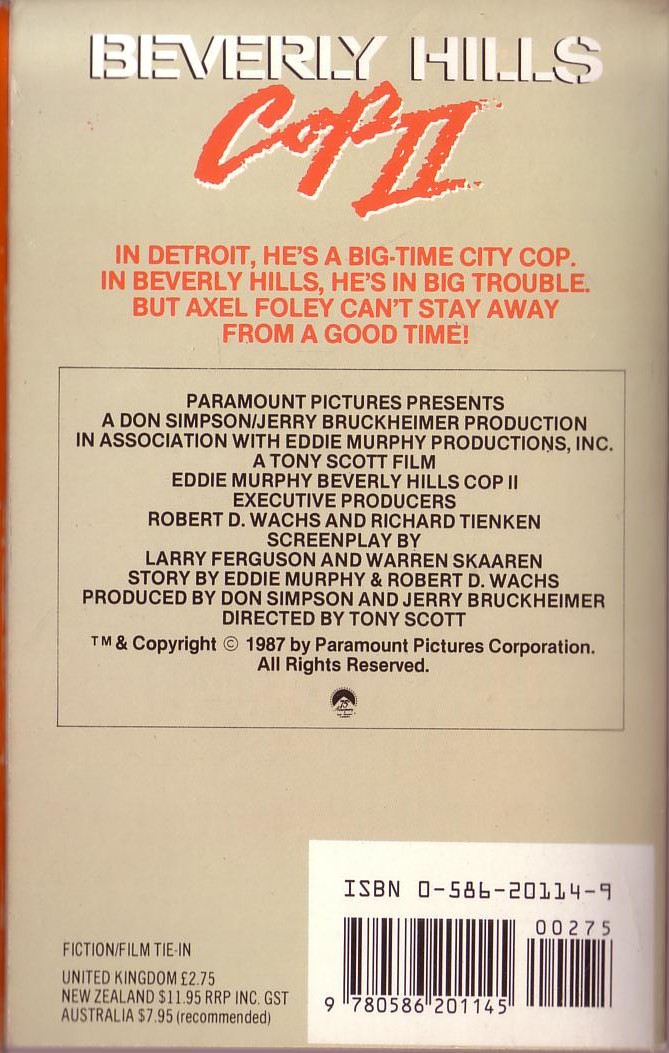 Robert Tine  BEVERLY HILLS COP II (Eddie Murphy) magnified rear book cover image