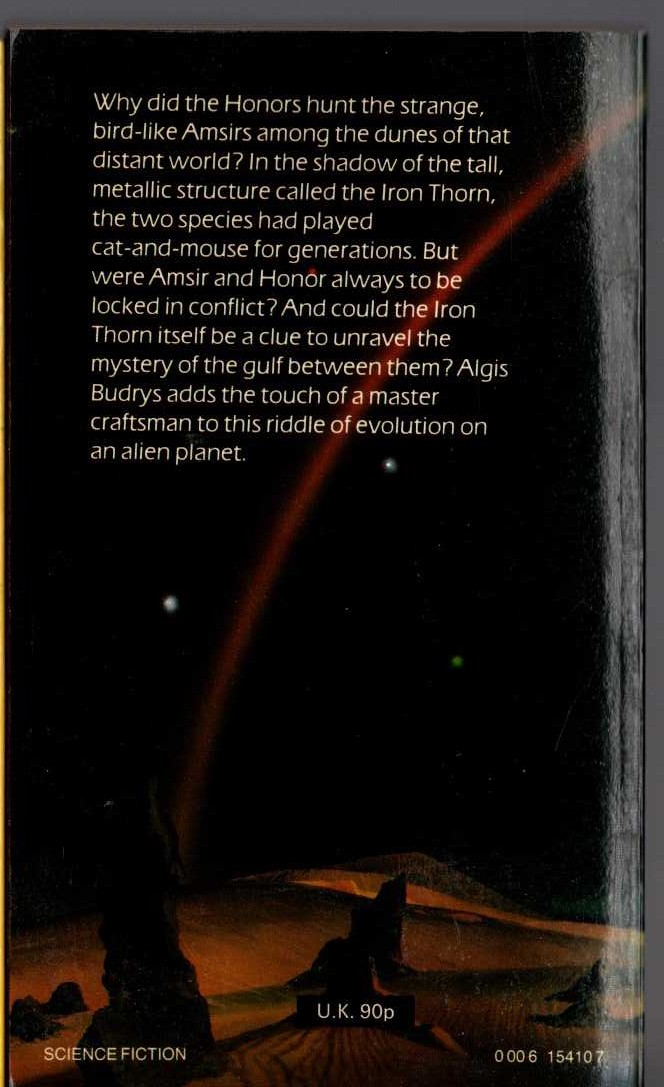 Algis Budrys  THE IRON THORN magnified rear book cover image