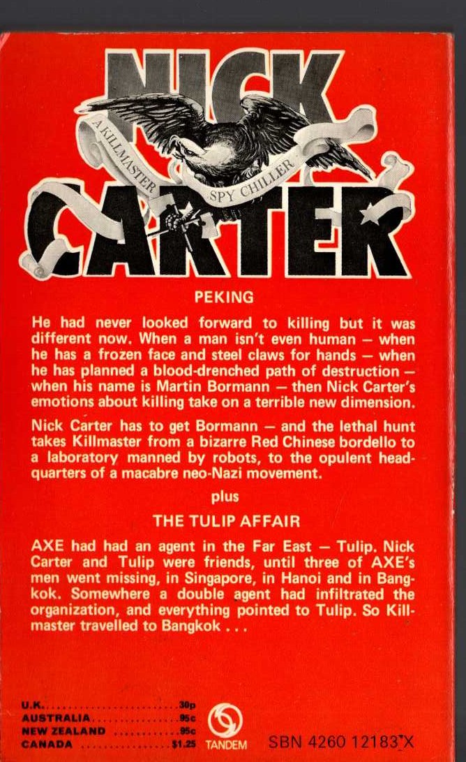 Nick Carter  PEKING: THE TULIP AFFAIR magnified rear book cover image