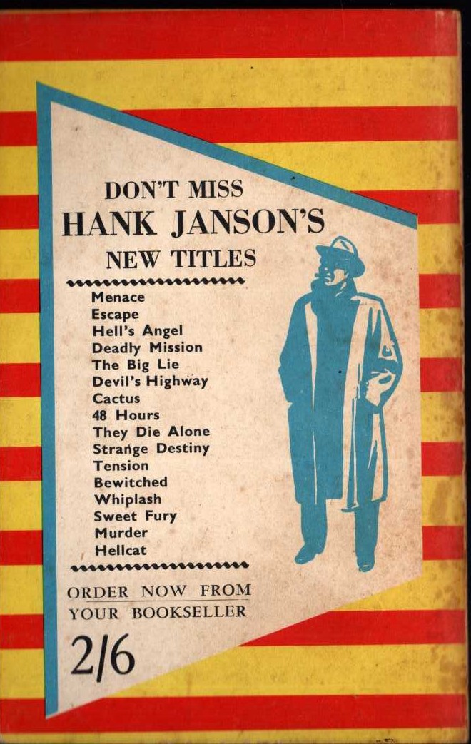 Hank Janson  ESCAPE magnified rear book cover image