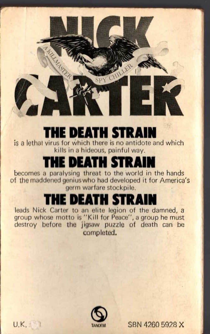 Nick Carter  THE DEATH STRAIN magnified rear book cover image