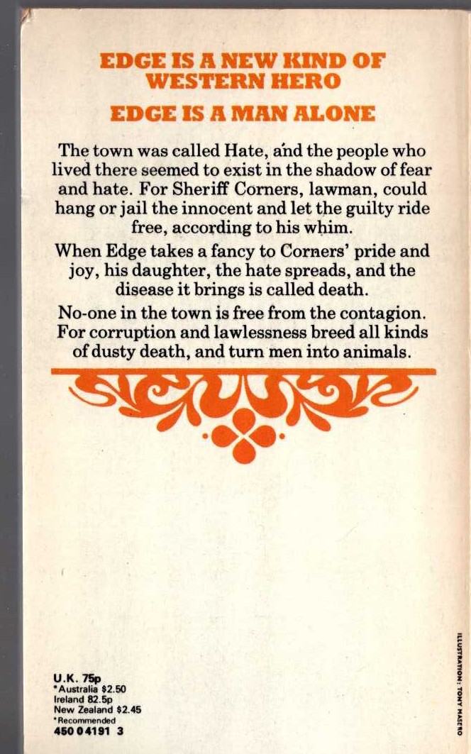 George G. Gilman  EDGE 13: A TOWN CALLED HATE magnified rear book cover image