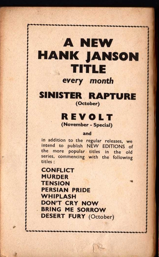 Hank Janson  PERSION PRIDE magnified rear book cover image