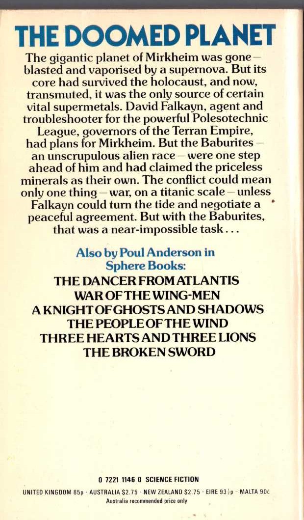 Poul Anderson  MIRKHEIM magnified rear book cover image