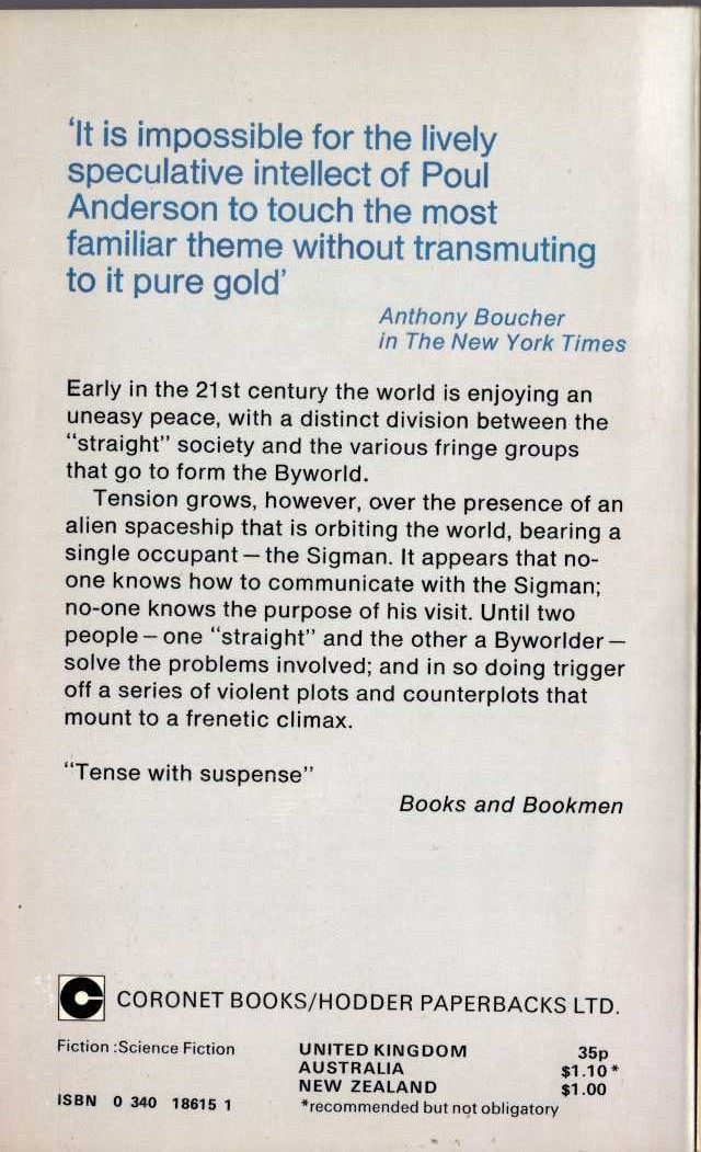 Poul Anderson  THE BYWORLDER magnified rear book cover image