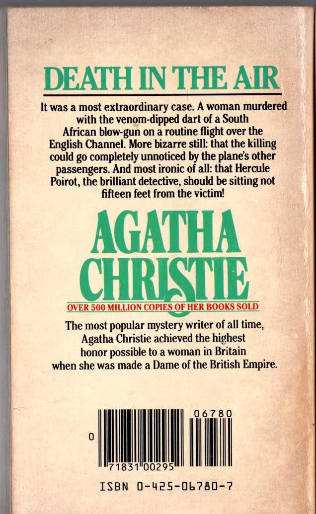Agatha Christie  DEATH IN THE AIR magnified rear book cover image