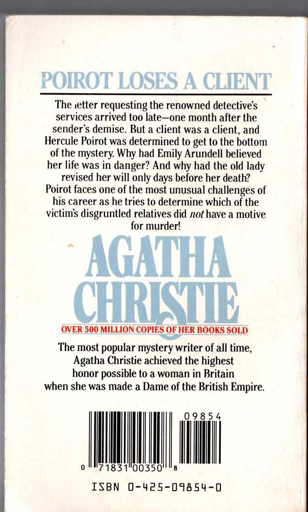Agatha Christie  POIROT LOSES A CLIENT magnified rear book cover image