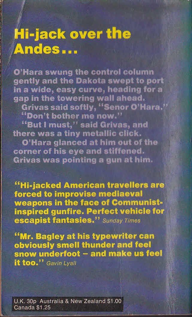 Desmond Bagley  HIGH CITADEL magnified rear book cover image