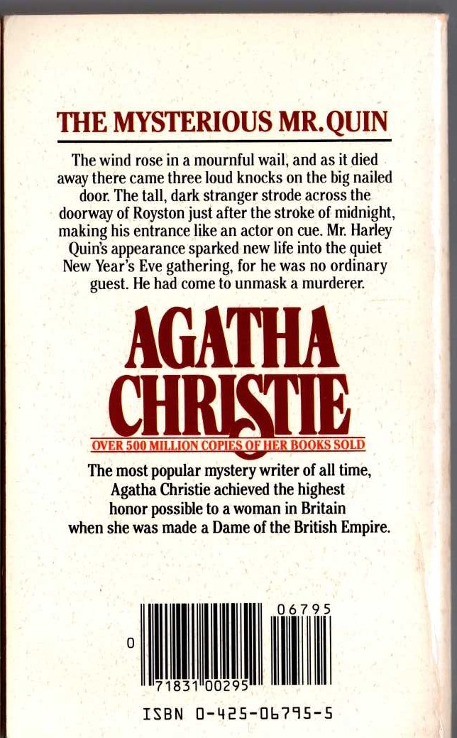 Agatha Christie  THE MYSTERIOUS MR QUIN magnified rear book cover image
