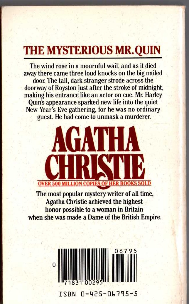 Agatha Christie  THE MYSTERIOUS MR QUIN magnified rear book cover image