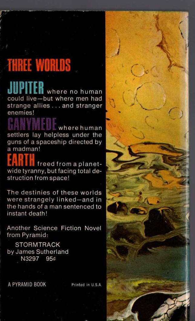 Poul Anderson  THREE WORLDS TO CONQUER magnified rear book cover image