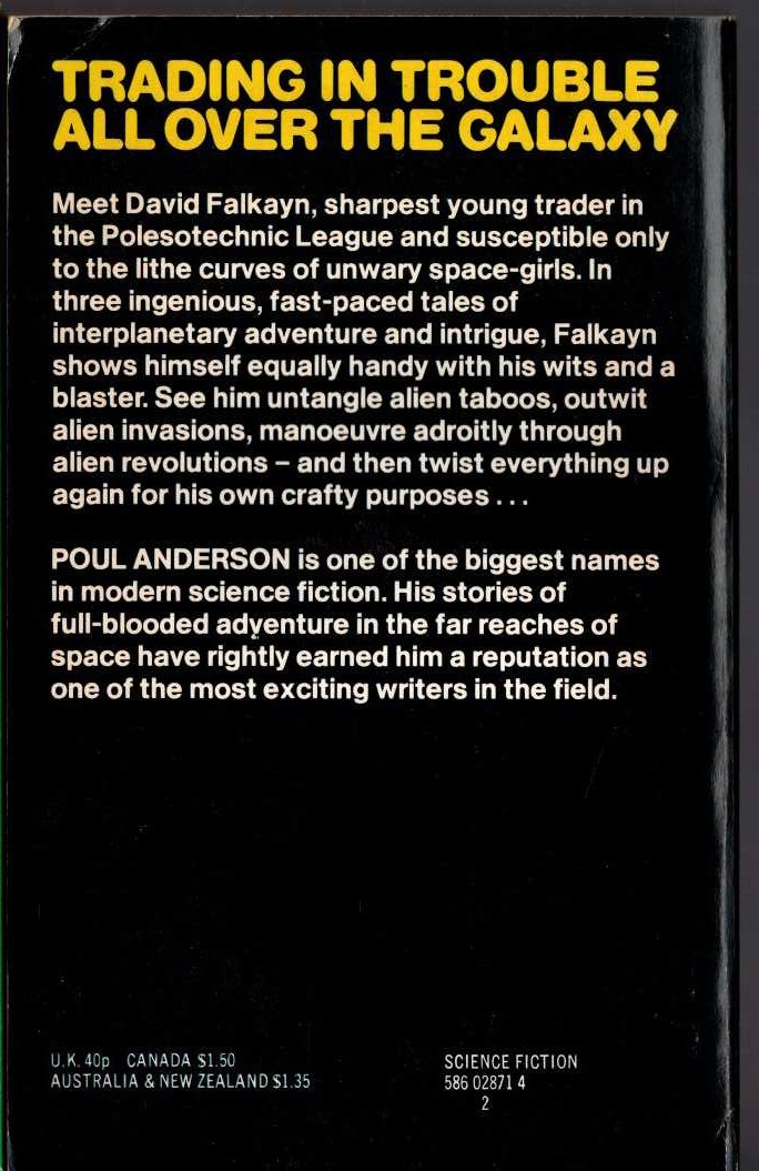 Poul Anderson  THE TROUBLE TWISTERS magnified rear book cover image