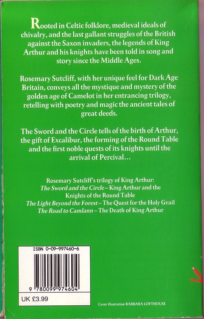 Rosemary Sutcliff  THE SWORD AND THE CIRCLE magnified rear book cover image