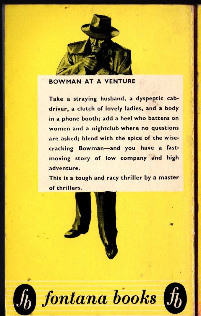 Hartley Howard  BOWMAN AT A VENTURE magnified rear book cover image