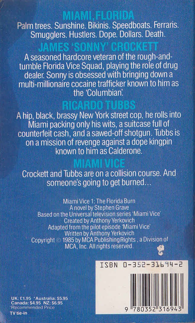 Stephen Grave  MIAMI VICE 1: THE FLORIDA BURN magnified rear book cover image