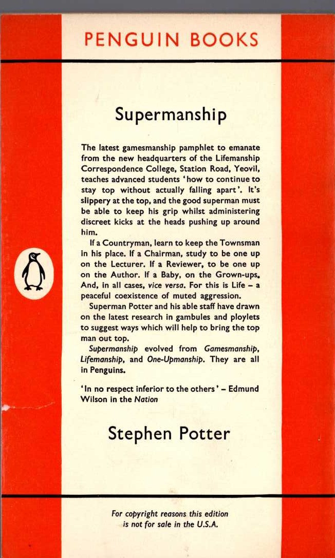 Stephen Potter  SUPERMANSHIP magnified rear book cover image