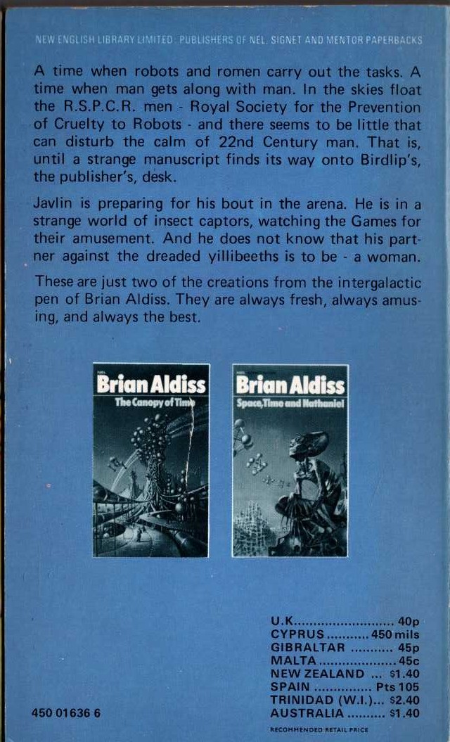 Brian Aldiss  COMIC INFERNO magnified rear book cover image