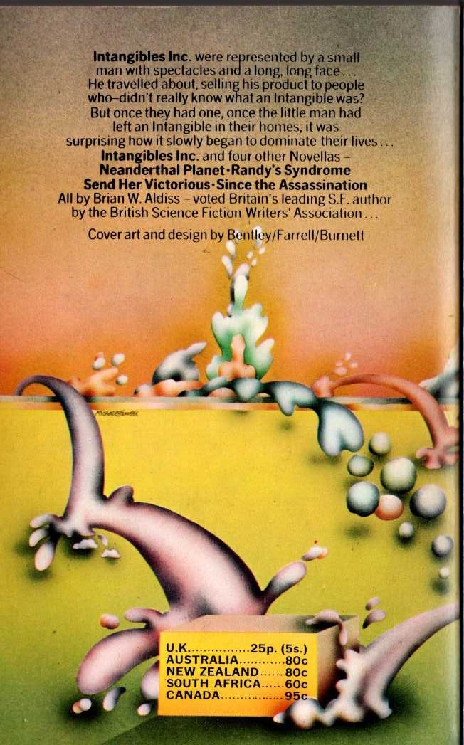 Brian Aldiss  INTANGIBLES INC. and Other Stories magnified rear book cover image