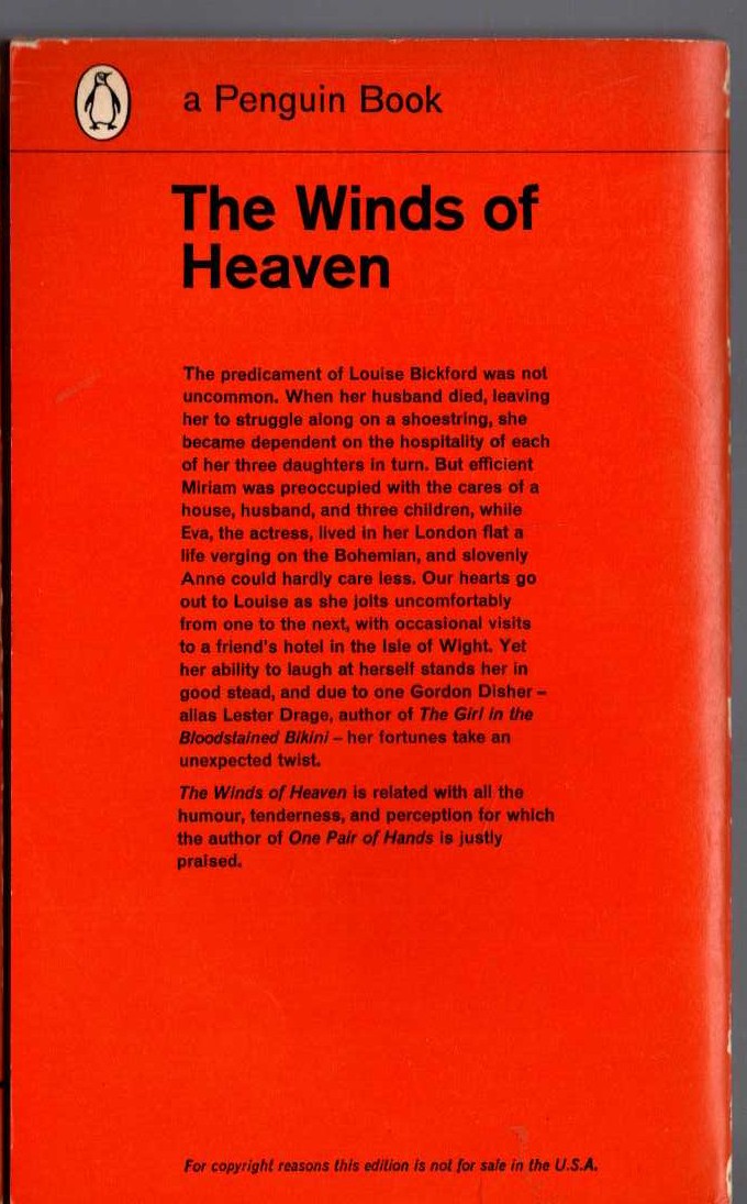 Monica Dickens  THE WINDS OF HEAVEN magnified rear book cover image