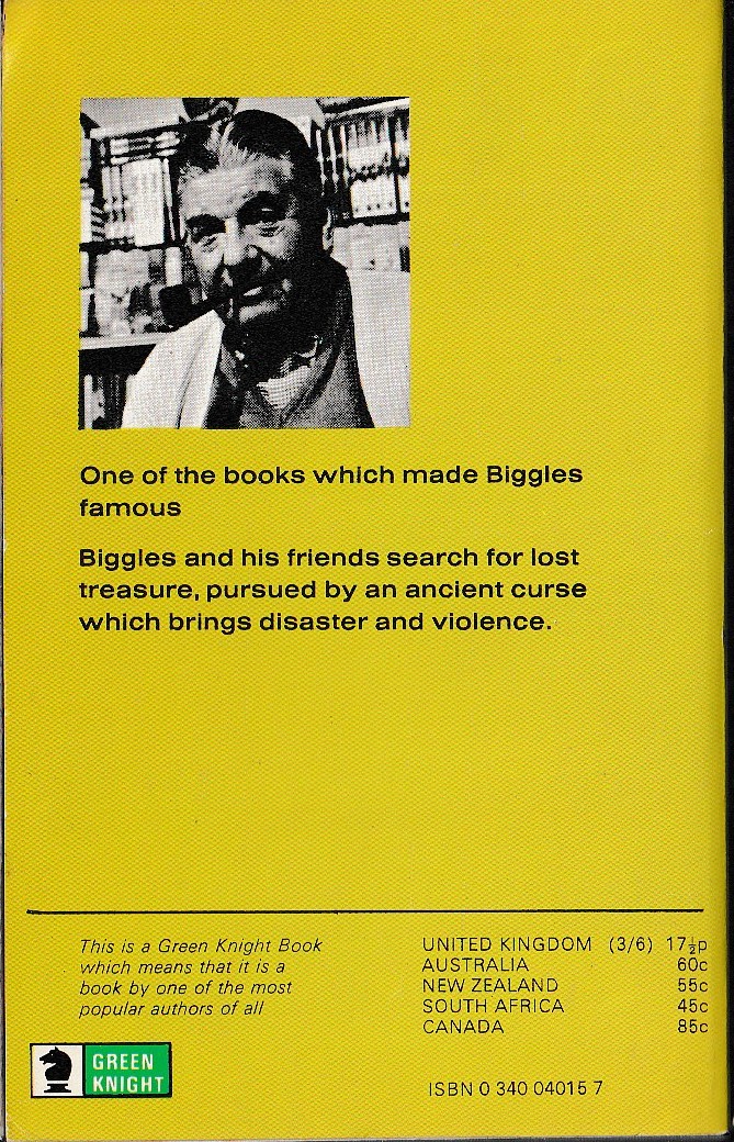 Captain W.E. Johns  BIGGLES FLIES WEST magnified rear book cover image