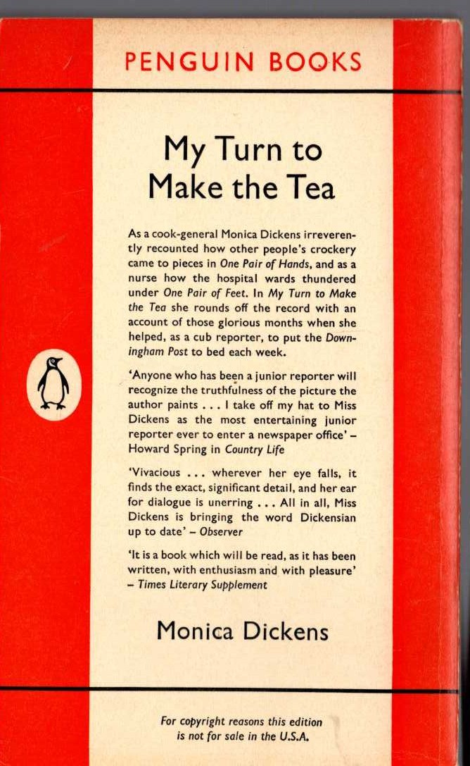 Monica Dickens  MY TURN TO MAKE THE TEA magnified rear book cover image