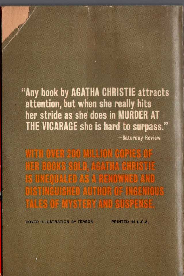 Agatha Christie  MURDER AT THE VICARAGE magnified rear book cover image