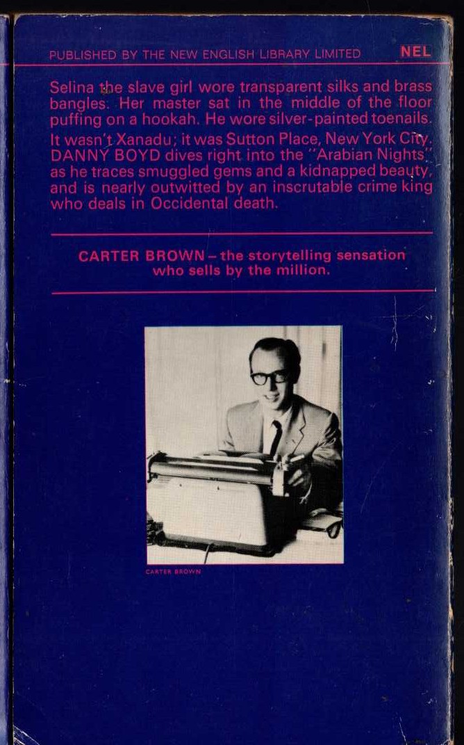 Carter Brown  NYMPH TO THE SLAUGHTER magnified rear book cover image