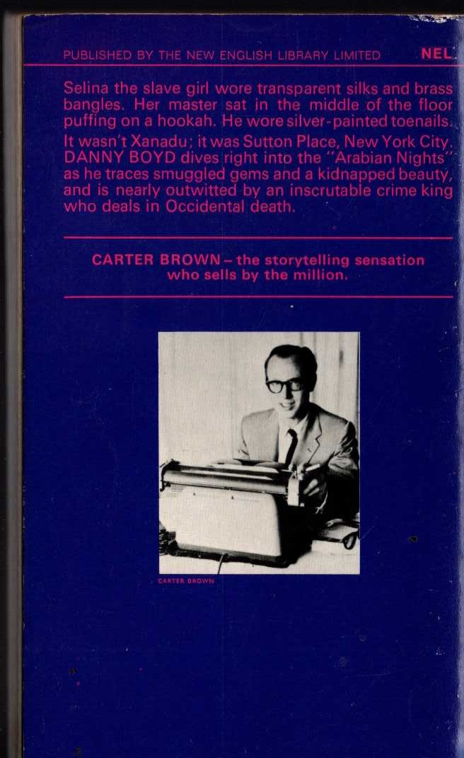 Carter Brown  NYMPH TO THE SLAUGHTER magnified rear book cover image