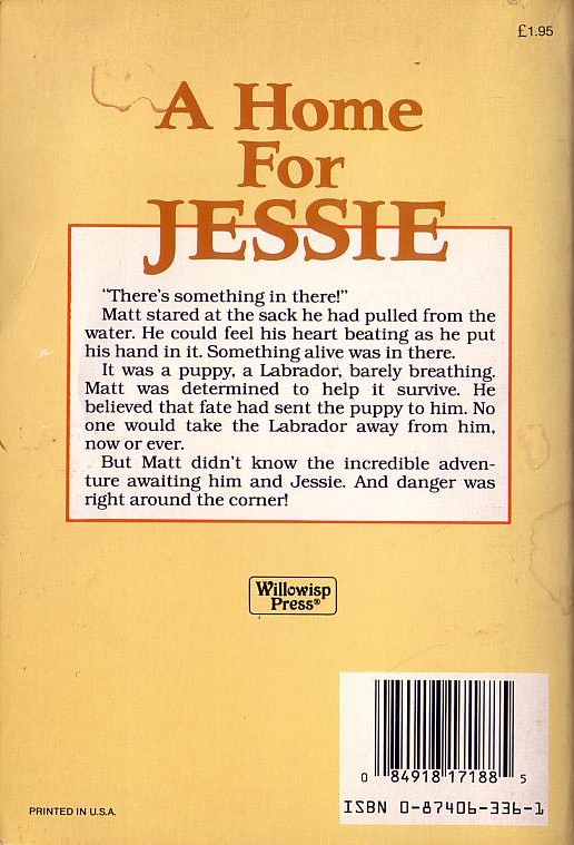 Christine Pullein-Thompson  A HOME FOR JESSIE magnified rear book cover image