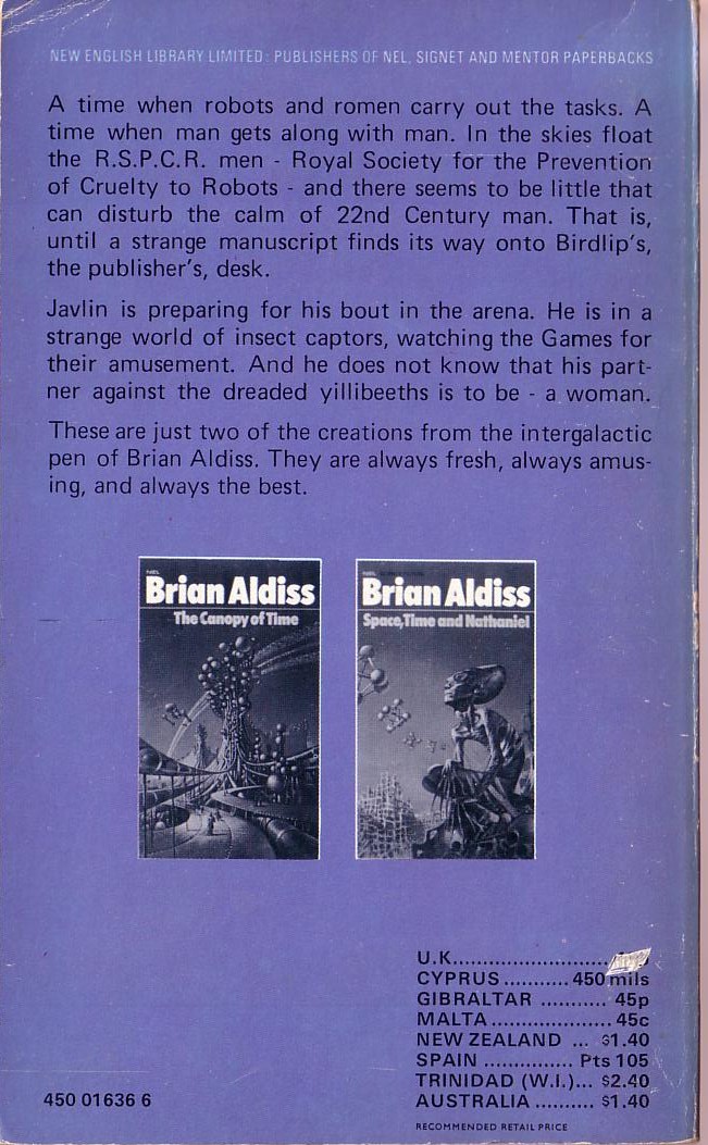 Brian Aldiss  COMIC INFERNO magnified rear book cover image