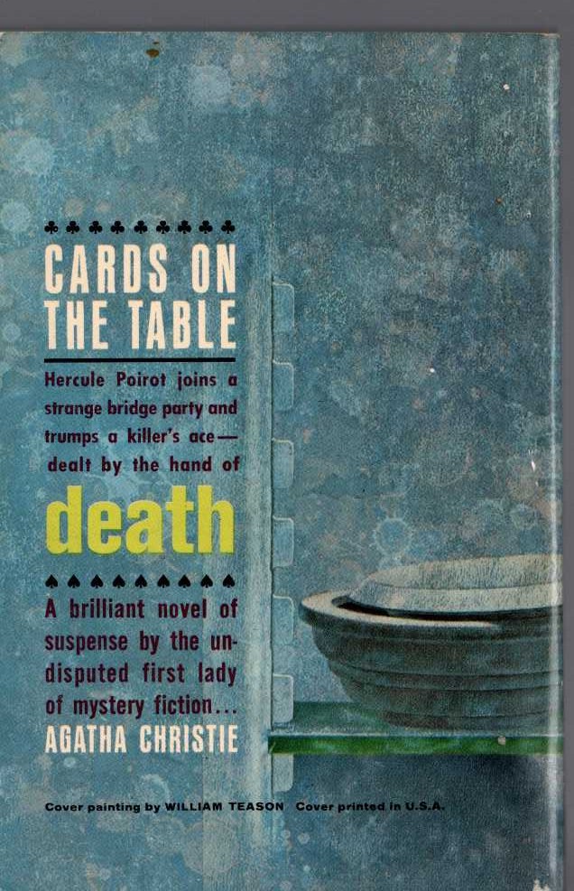 Agatha Christie  CARDS ON THE TABLE magnified rear book cover image