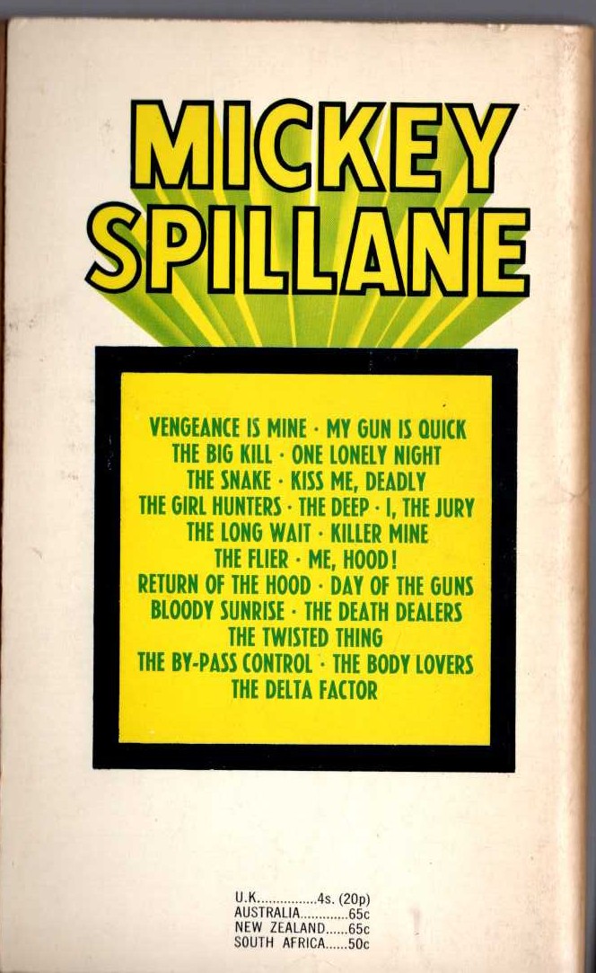 Mickey Spillane  KILLER MINE magnified rear book cover image