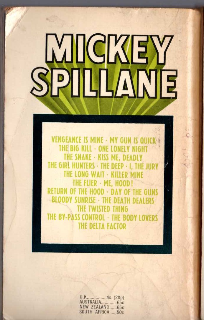Mickey Spillane  THE DEEP magnified rear book cover image