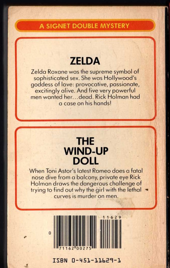 Carter Brown  ZELDA and THE WIND-UP DOLL magnified rear book cover image