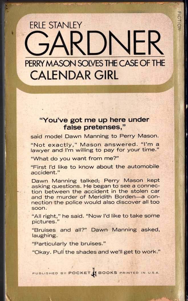 Erle Stanley Gardner  THE CASE OF THE CALENDAR GIRL magnified rear book cover image