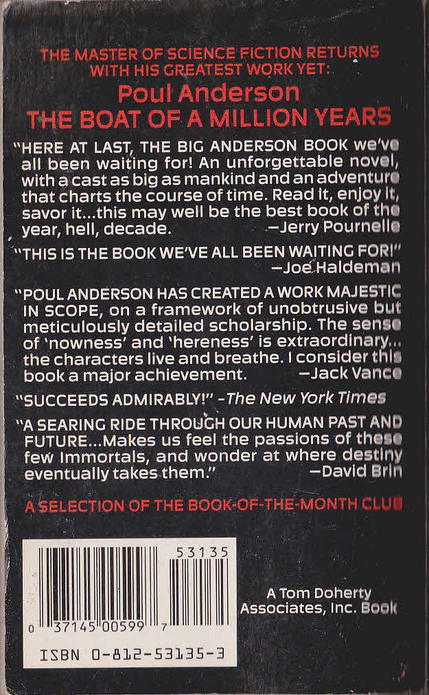 Poul Anderson  THE BOAT OF A MILLION YEARS magnified rear book cover image